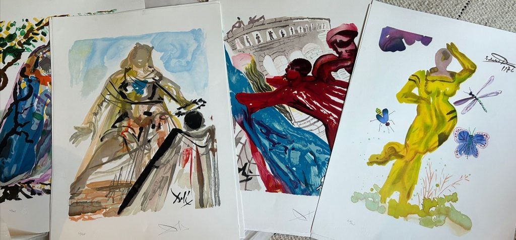 Forgotten Treasures: Rare Dalí and Tobiasse Lithographs Resurface After 50 Years in London Garage 1 Lithographs signed by Dali Credit Hansons Richmond 1024x477 1